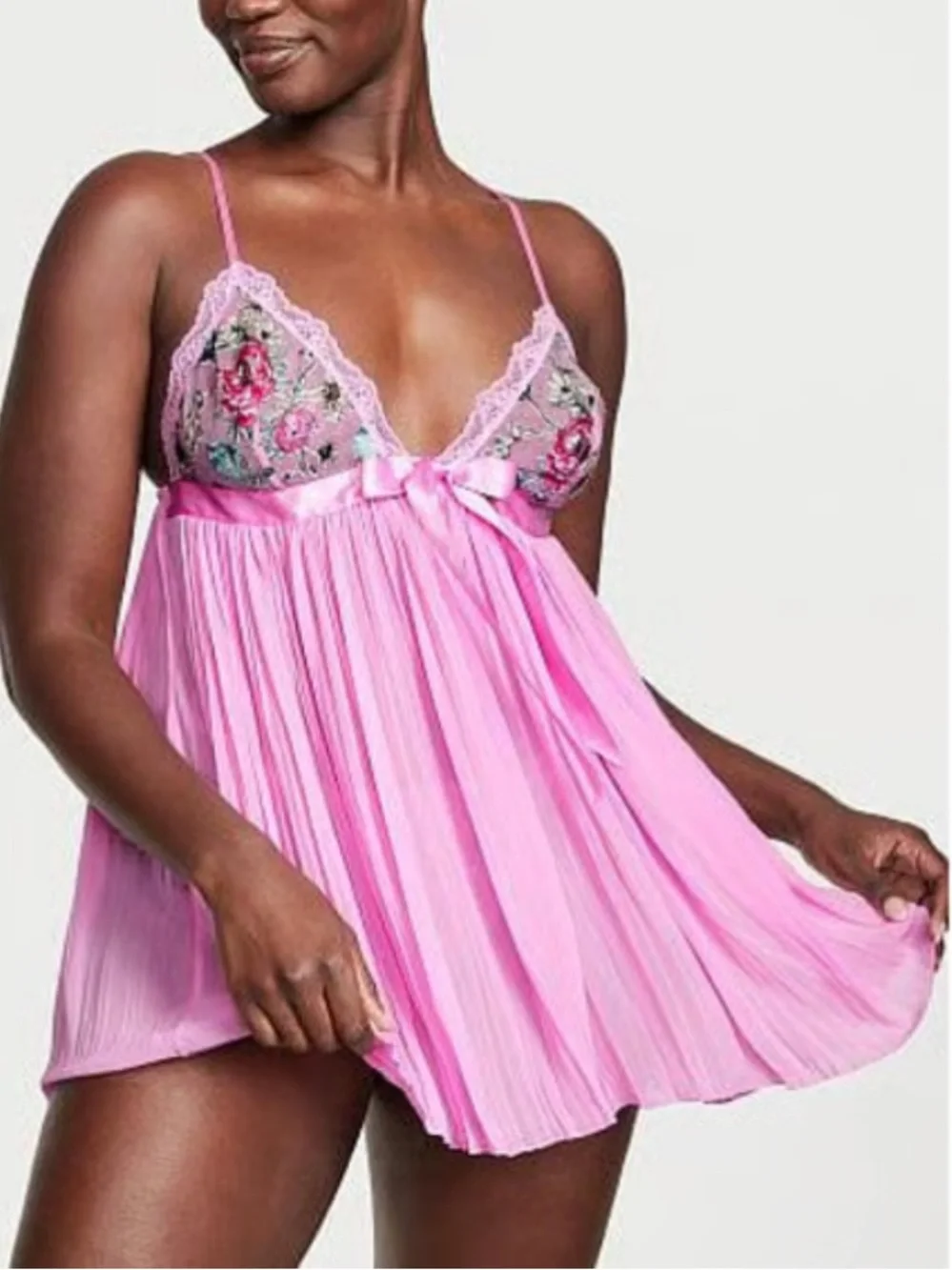 Victorias Secret Garden Party Pleated Babydoll Chemise Floral Coquette Fairy M